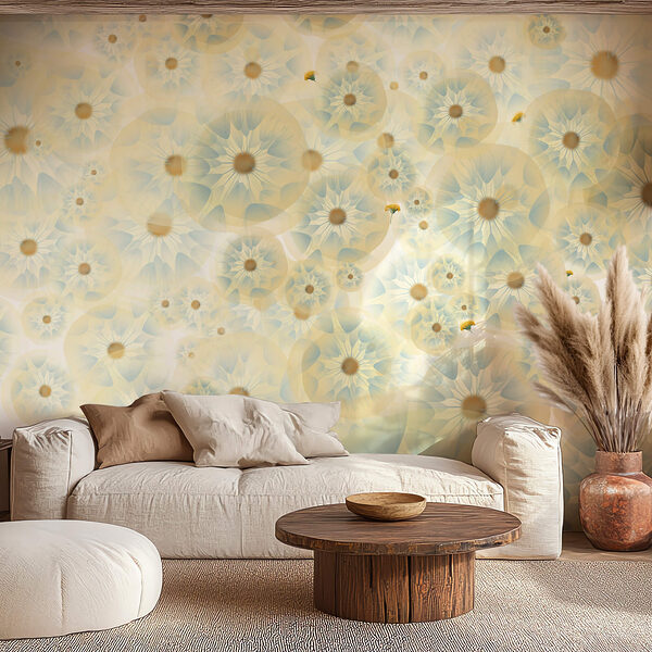 Group of flowers with yellow and blue colors