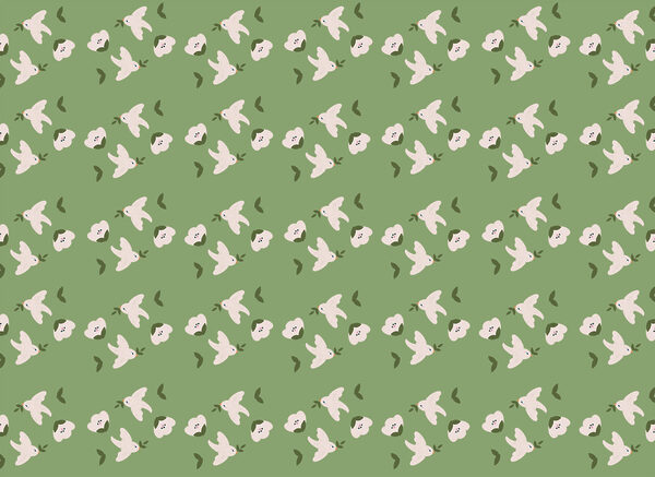 Pattern of white birds and green leaves Pattern of white birds and green leaves