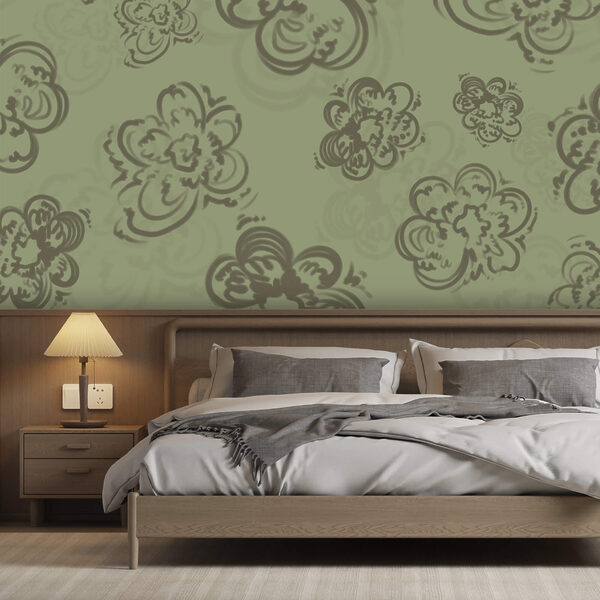 Wall murals Wall murals Pattern of flowers on a green background (SKU: t00589)
