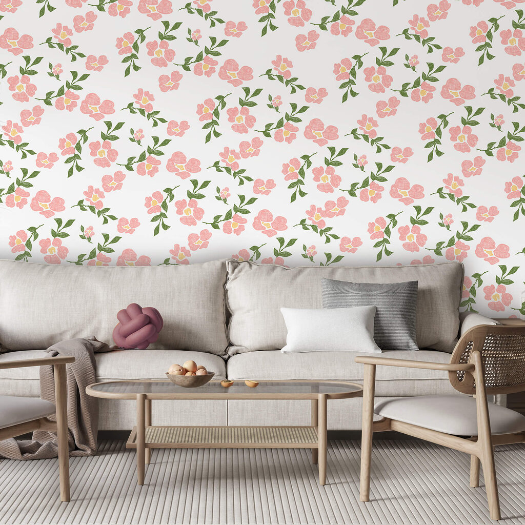 Pattern of pink flowers and green leaves Pattern of pink flowers and green leaves