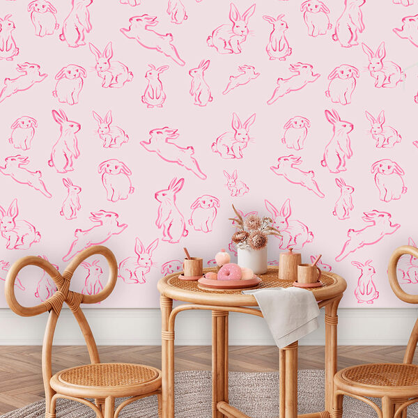 Group of rabbits drawn in pink Group of rabbits drawn in pink