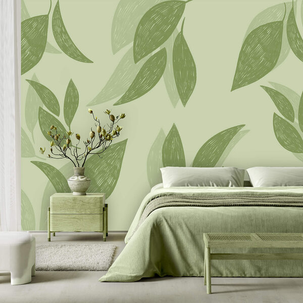 Wall murals Wall murals Pattern of green leaves (SKU: t00597)