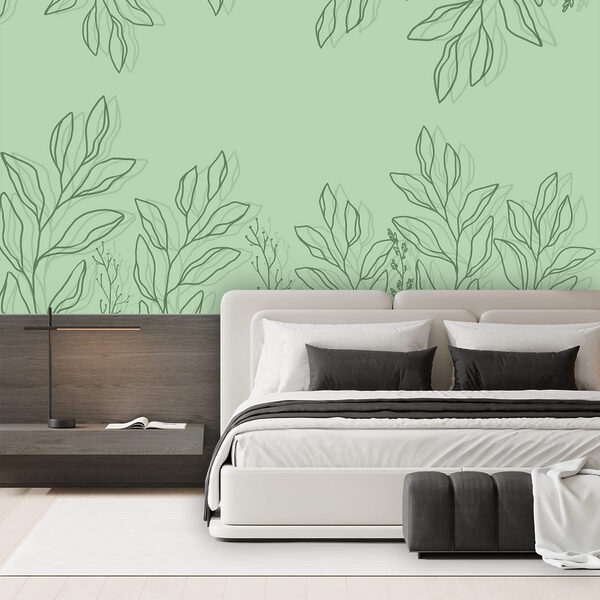 Wall murals Green background with leaves