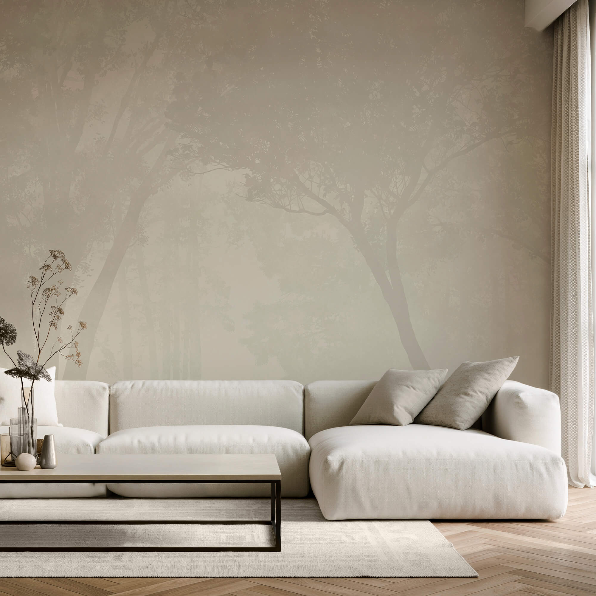 Foggy forest with trees