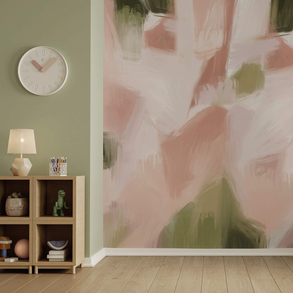 Painting of a pink and green background