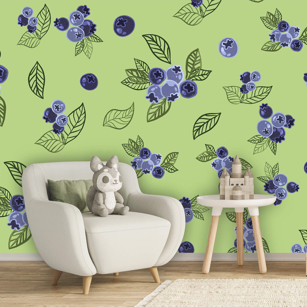 Pattern of blueberries and leaves