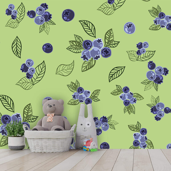 Pattern of blueberries and leaves