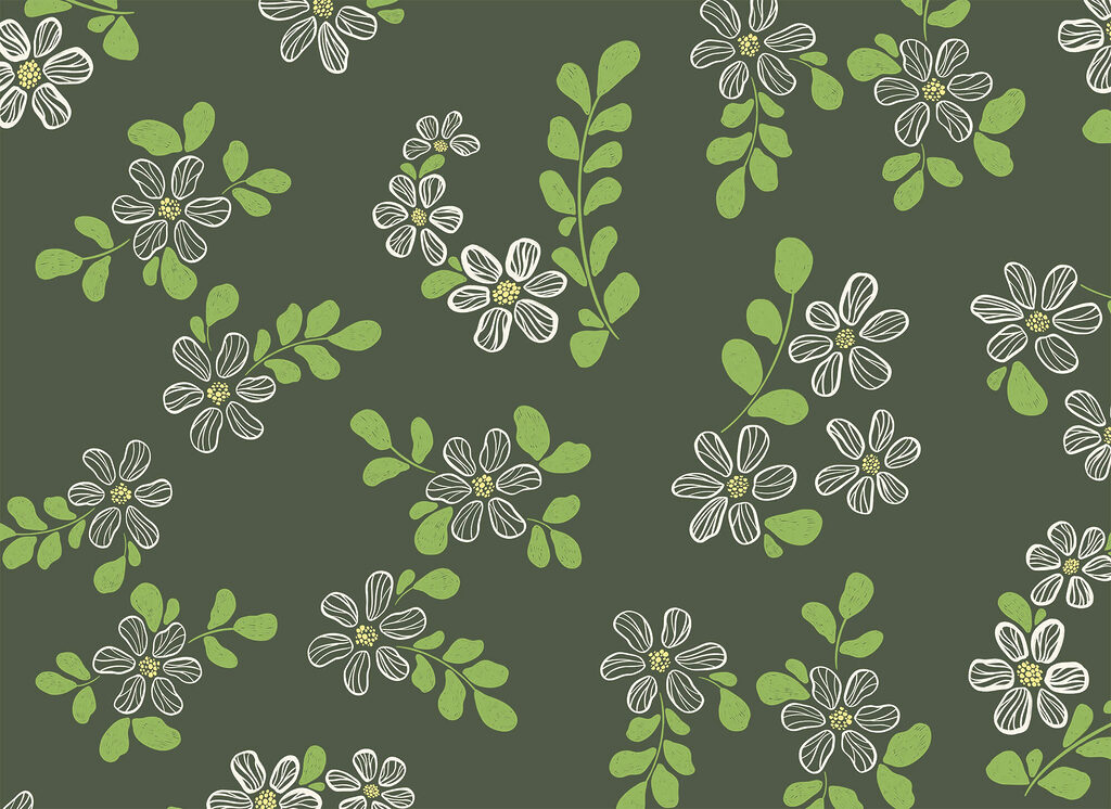 Pattern of white flowers and green leaves Pattern of white flowers and green leaves