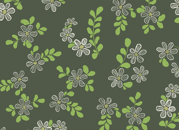 Pattern of white flowers and green leaves Pattern of white flowers and green leaves
