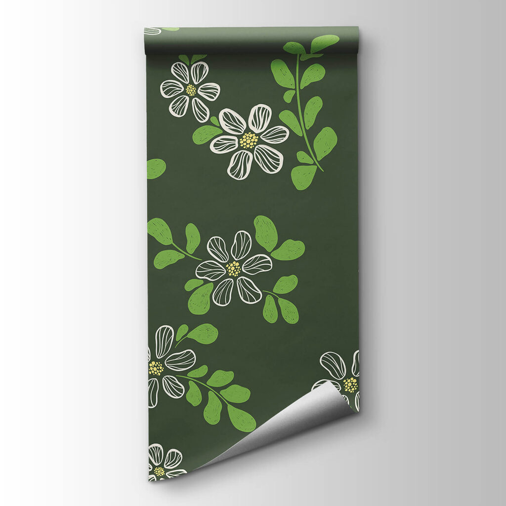 Pattern of white flowers and green leaves Pattern of white flowers and green leaves