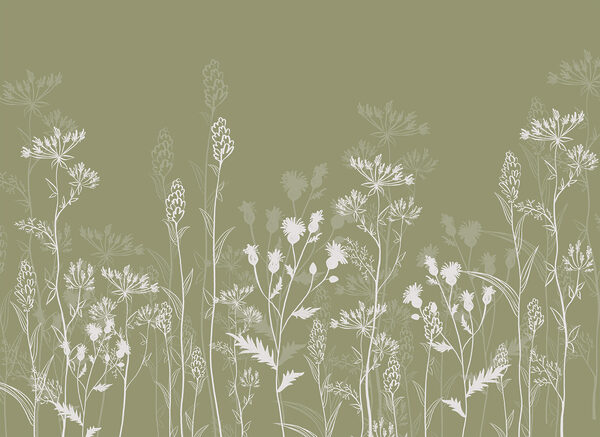 Delicate floral silhouettes on green background