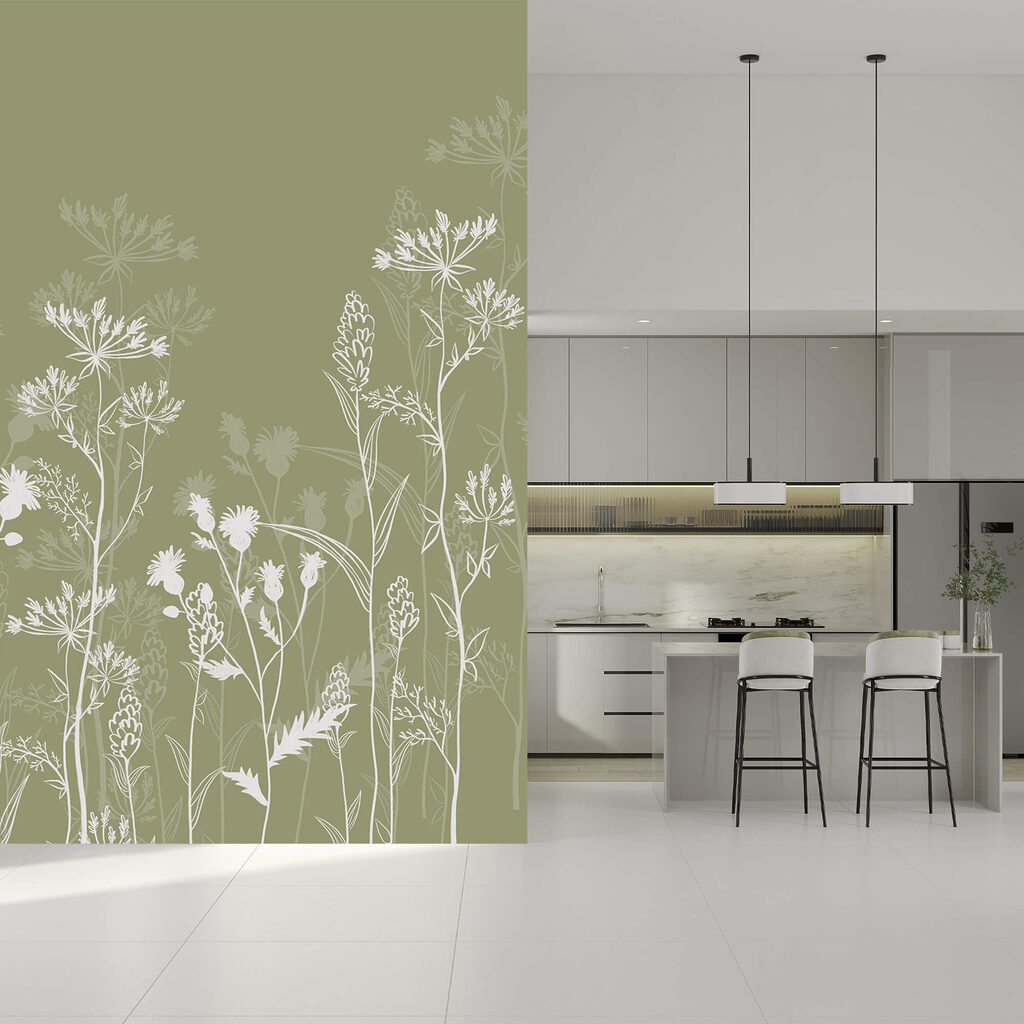 Delicate floral silhouettes on green background