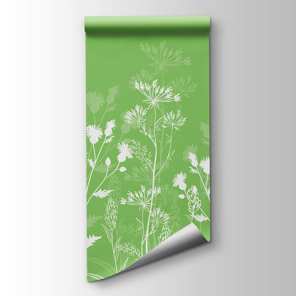 White flowers on a green background