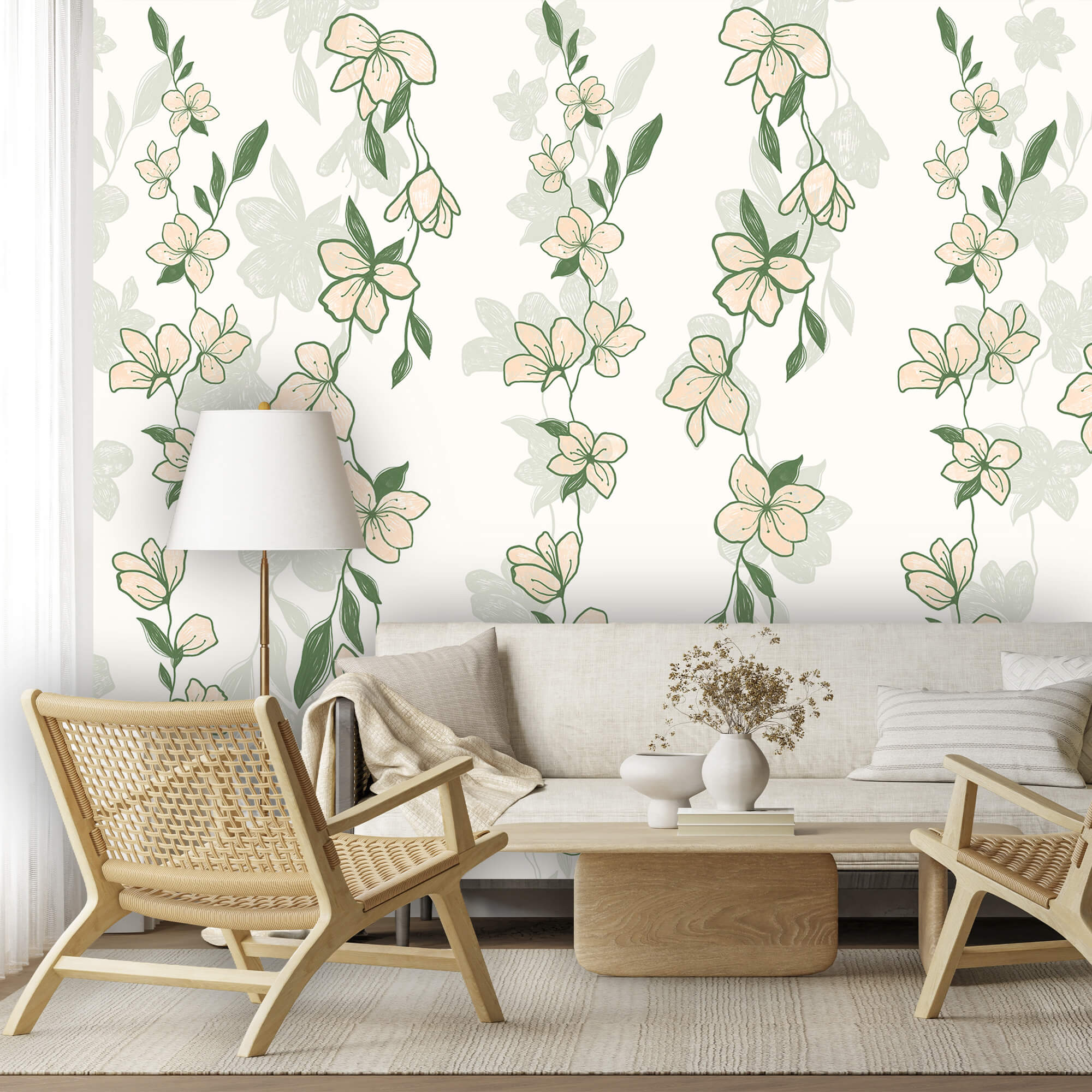 Pattern of flowers and leaves