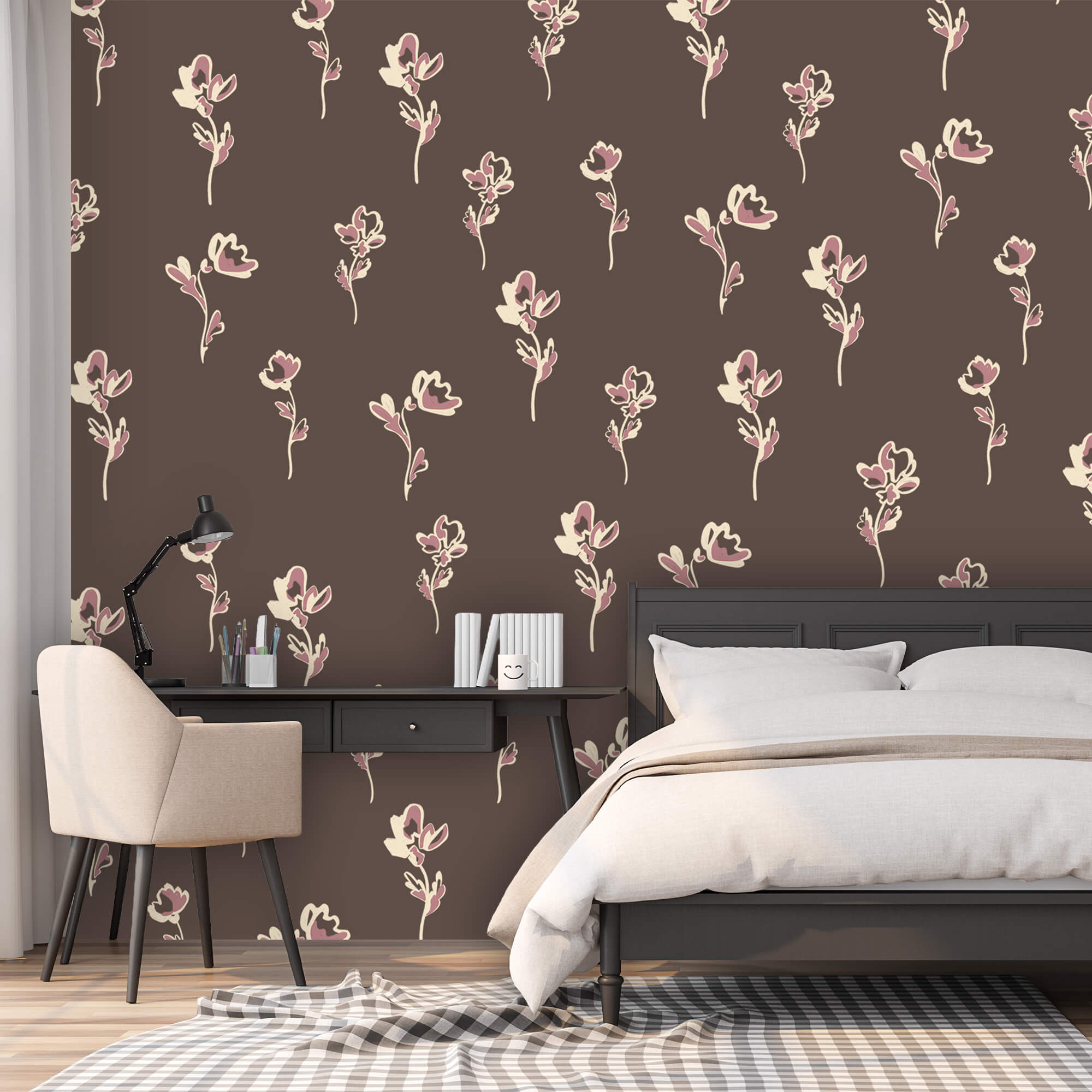Pattern of flowers on a brown background