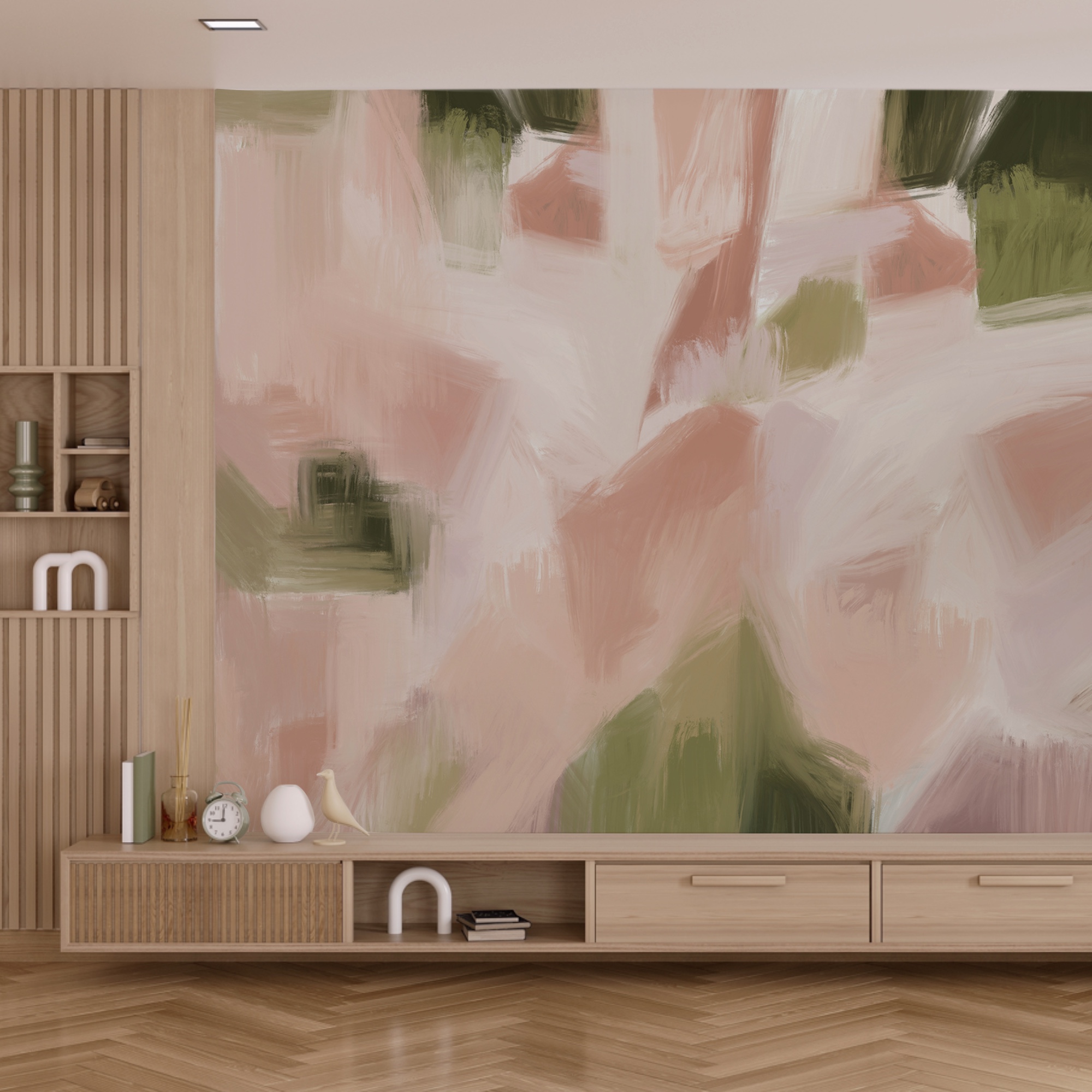 Painting of a pink and green background