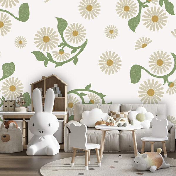Wall mural Wall mural White and green floral pattern (SKU: t00654)