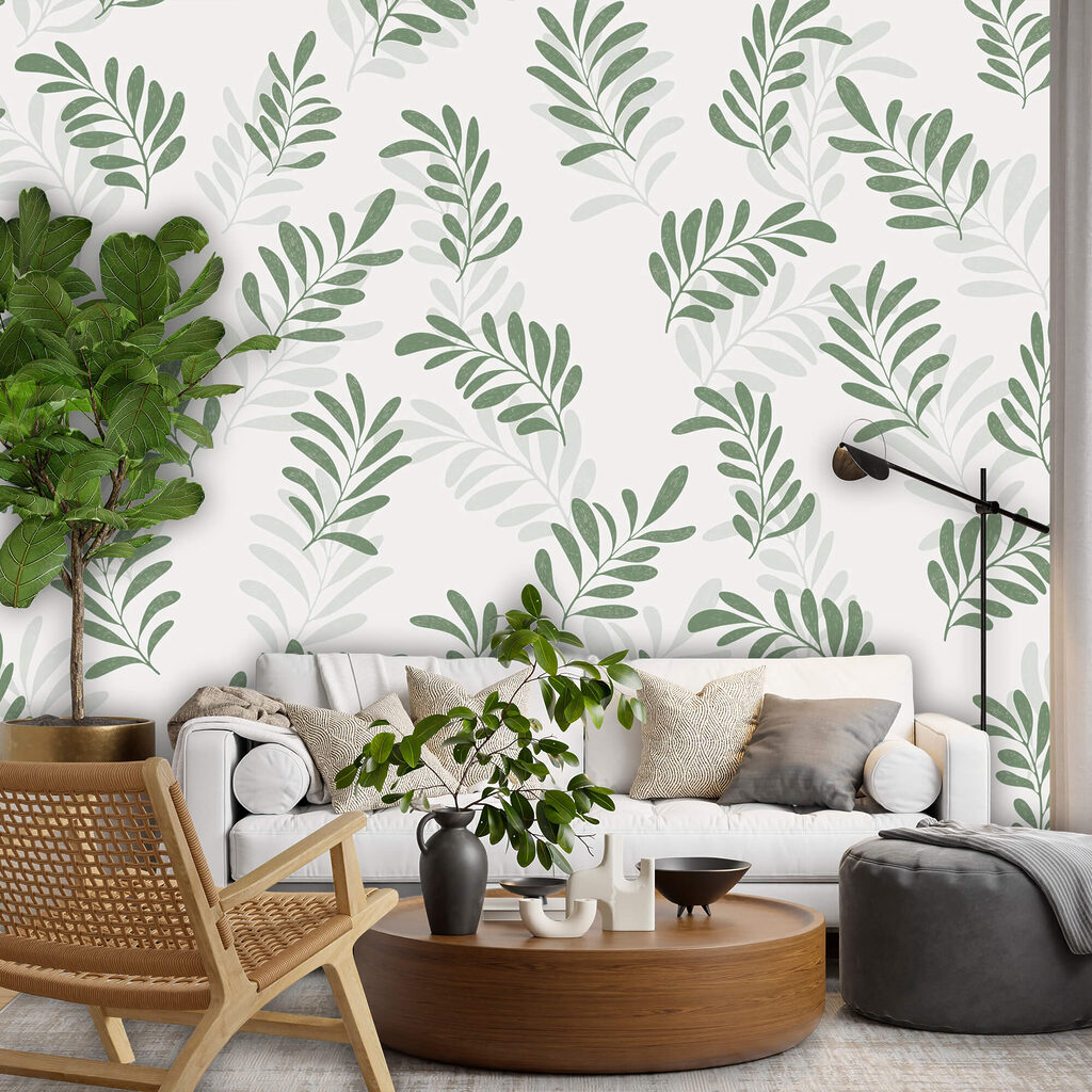 Pattern of leaves on a white background