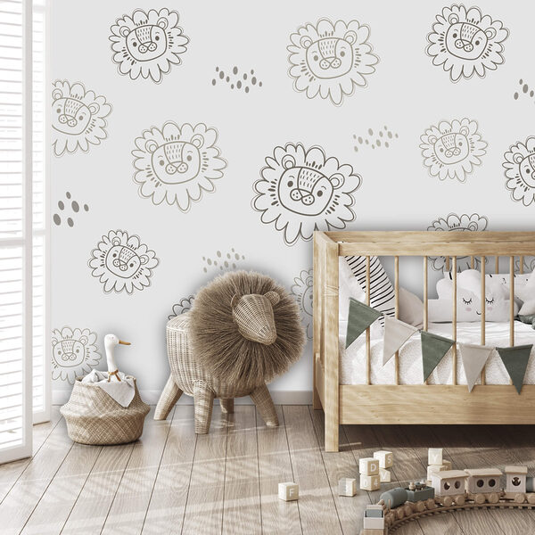 Wall mural Wall mural Pattern of lions drawn on a white background (SKU: t00664)