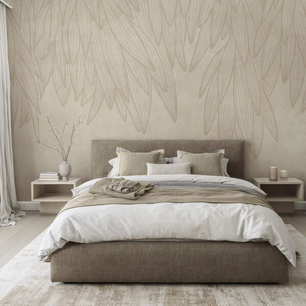 Wall mural Wall mural White and tan background with leaves (SKU: t00675v2)