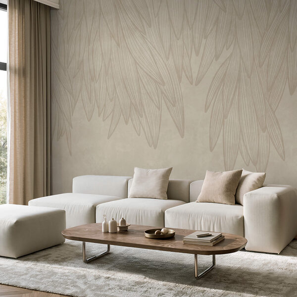 White and tan background with leaves