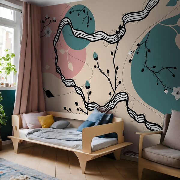 Drawing of a tree with flowers and leaves Wall mural Drawing of a tree with flowers and leaves