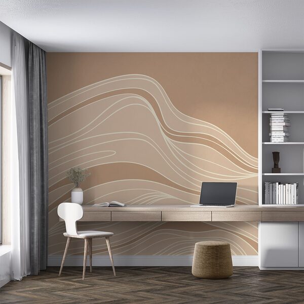 Brown and white wavy lines Wall mural Brown and white wavy lines