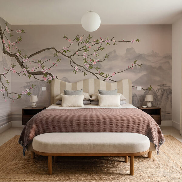 Wall mural Tree branch with pink flowers on it