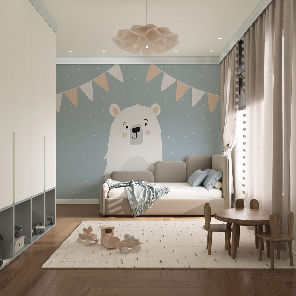 White bear with a blue background