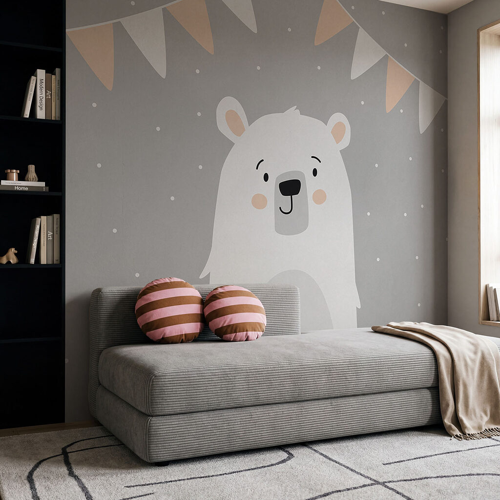 White bear with a grey background