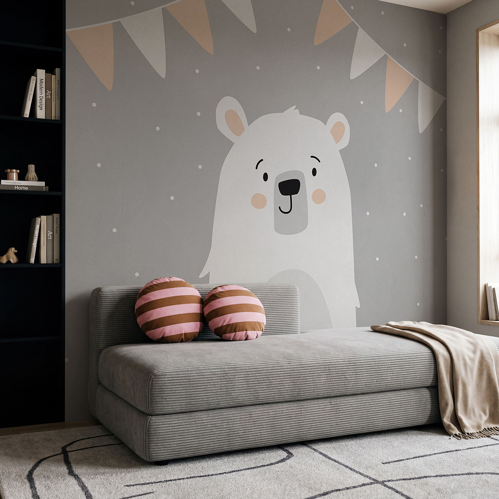 White bear with a grey background