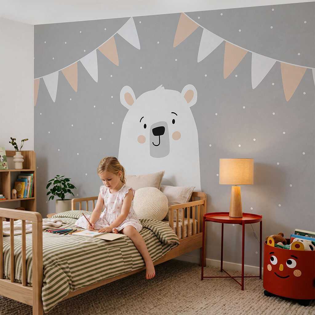 White bear with a grey background