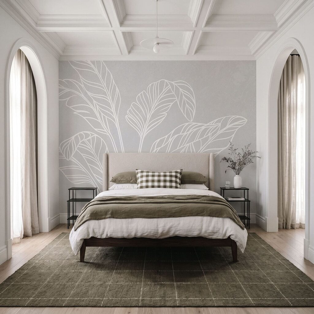 White line drawing of leaves