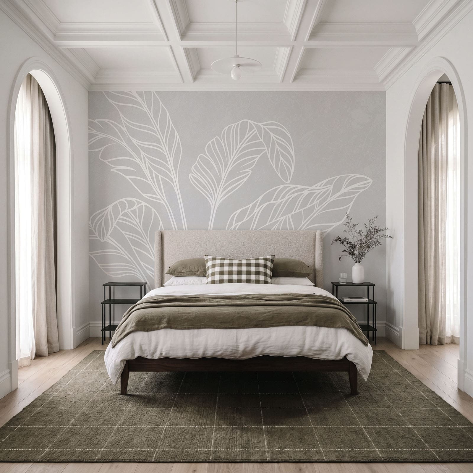 White line drawing of leaves