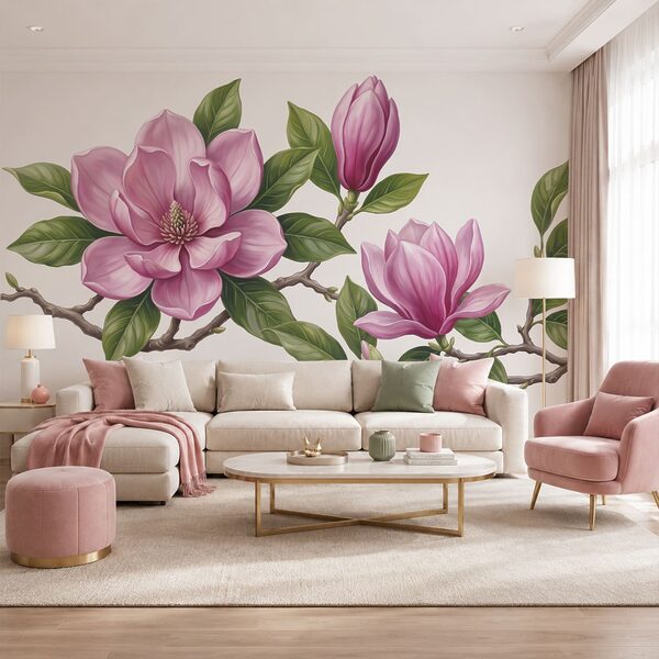 Group of pink flowers with green leaves Group of pink flowers with green leaves