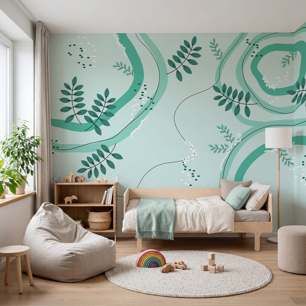 Green and white pattern with leaves Green and white pattern with leaves
