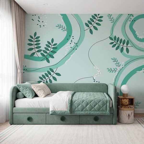 Green and white pattern with leaves Green and white pattern with leaves