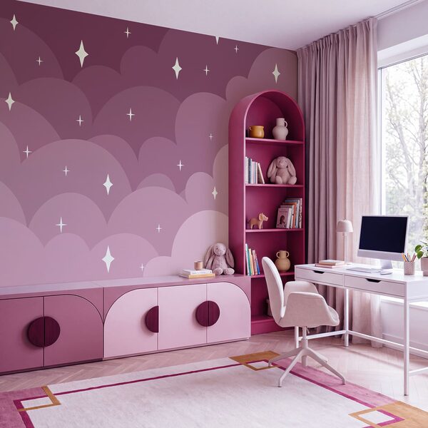 Purple and pink clouds and stars