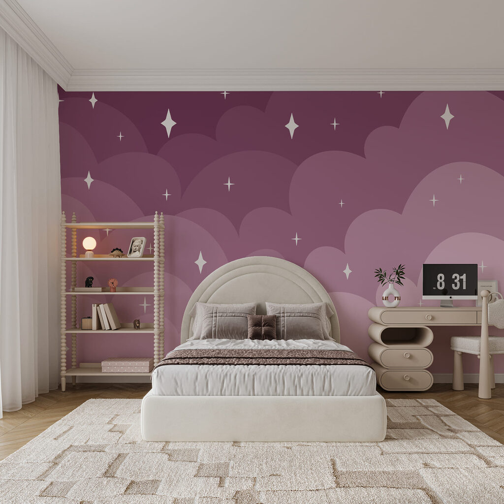 Purple and pink clouds and stars