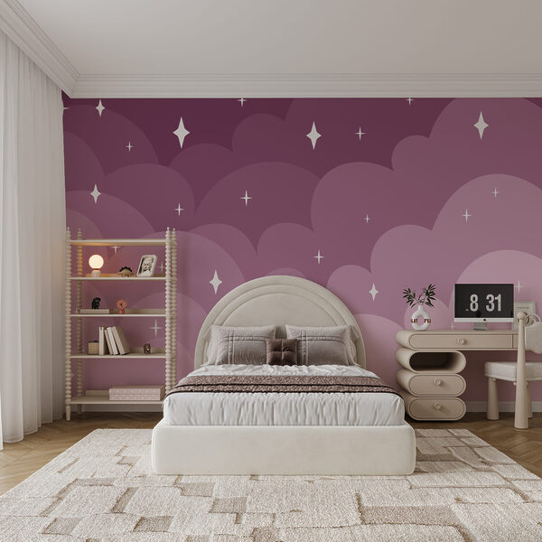 Purple and pink clouds and stars
