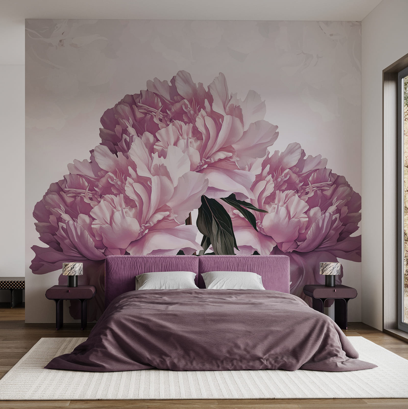 Blooming peonies in soft hues