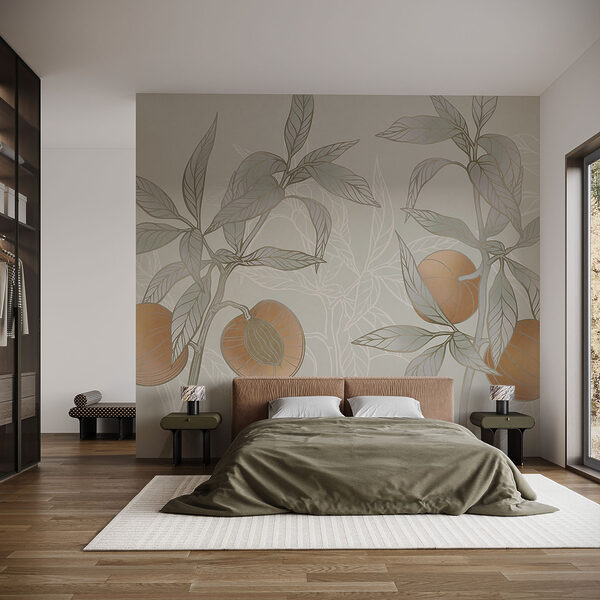Wall mural Drawing of a plant with leaves and fruit (SKU: t00750) Wall mural Wall mural Drawing of a plant with leaves and fruit (SKU: t00750)