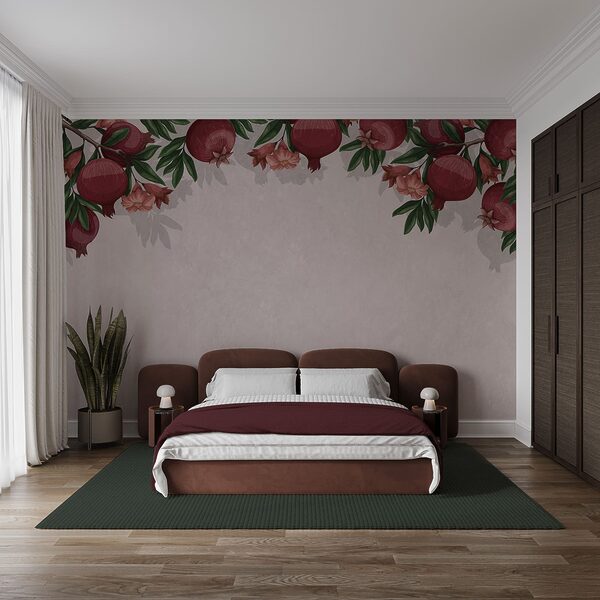 Wall mural Wallpaper with a pattern of red fruits and flowers (SKU: t00752v1) Wall mural Wall mural Wallpaper with a pattern of red fruits and flowers (SKU: t00752v1)