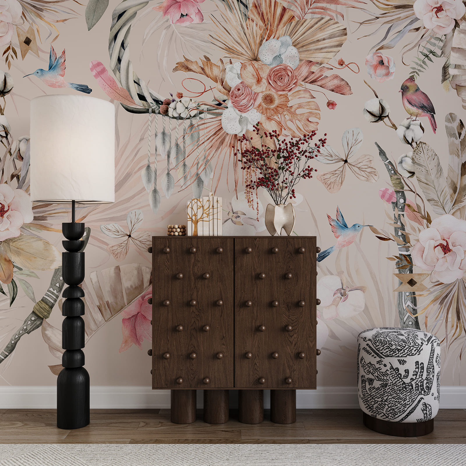 Floral pattern with birds and flowers Floral pattern with birds and flowers