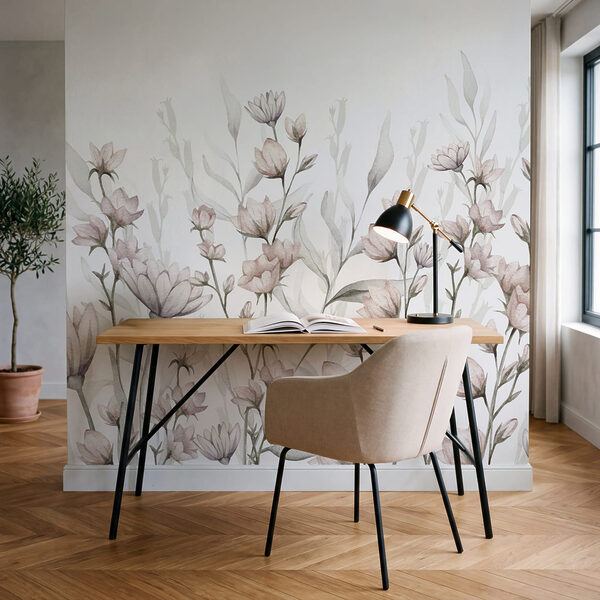 Wall mural Painting of flowers and leaves (SKU: w03907v1) Wall mural Wall mural Painting of flowers and leaves (SKU: w03907v1)