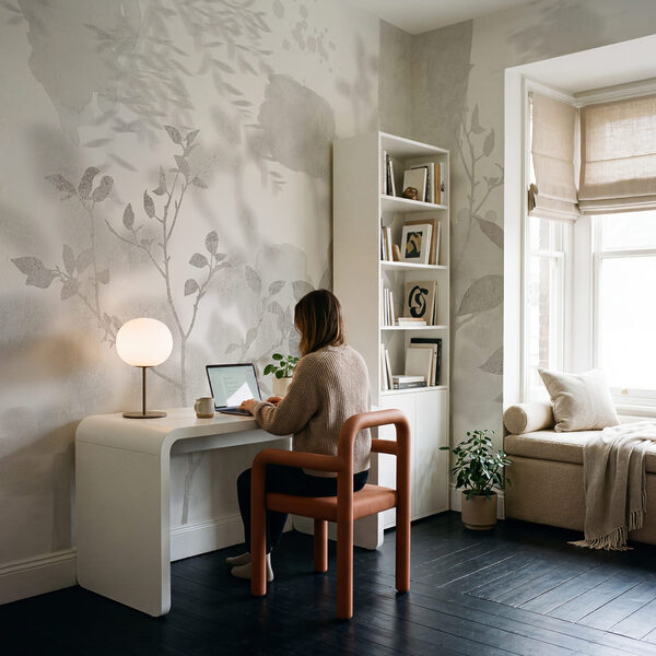 Wall mural White and gray background with plants and leaves (SKU: w03911) Wall mural Wall mural White and gray background with plants and leaves (SKU: w03911)