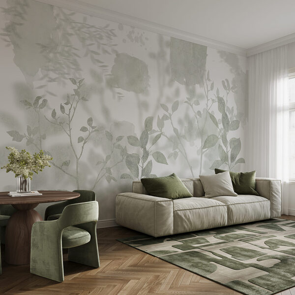 Wall mural White and gray background with leaves and brush strokes (SKU: w03911v1) Wall mural Wall mural White and gray background with leaves and brush strokes (SKU: w03911v1)