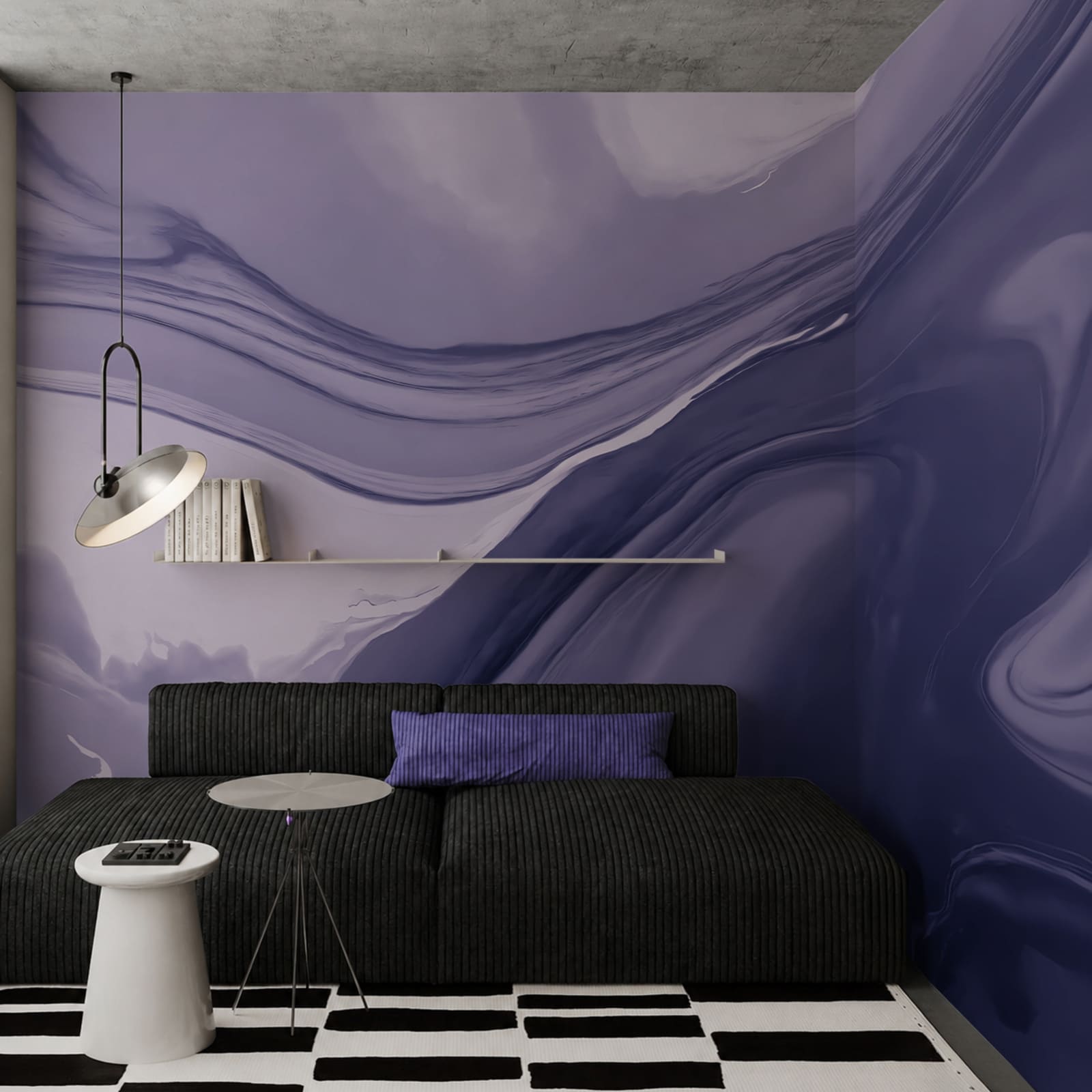 - Swirling shades of soft purple hues