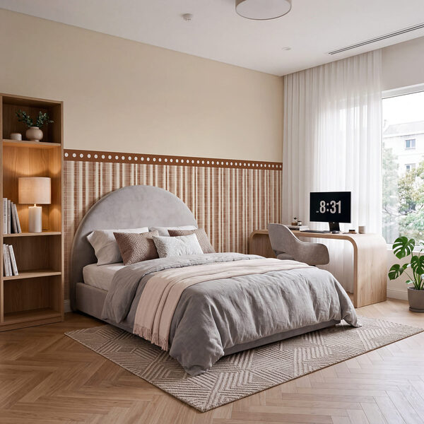 Strip of brown and white striped fabric