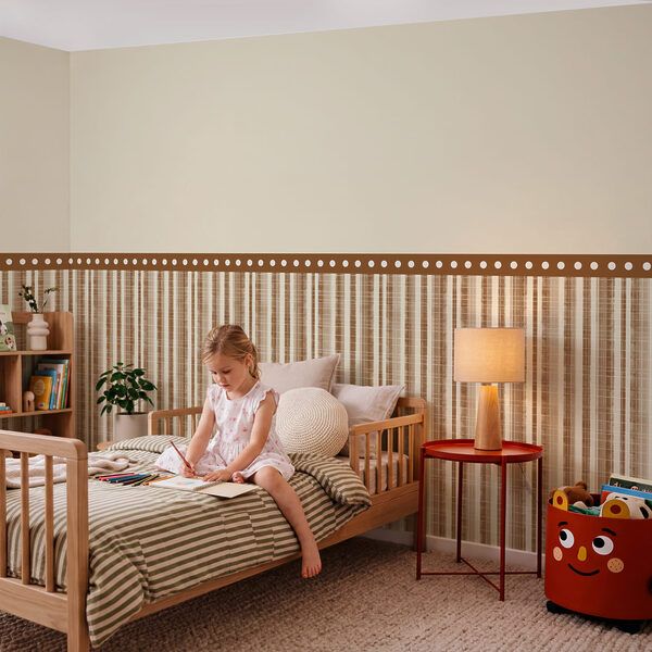 Strip of brown and white striped fabric